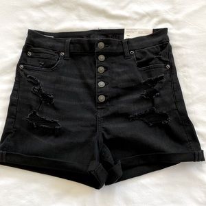 High rise black stretch denim shorts